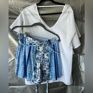 Blue floral paper bag shorts